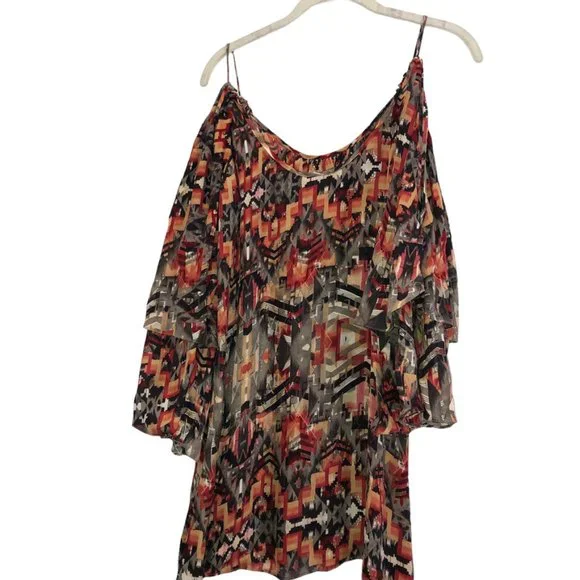 Parker 100% silk STUNNING Aztec IKAT orange gray tunic dress xs - Picture 4 of 4